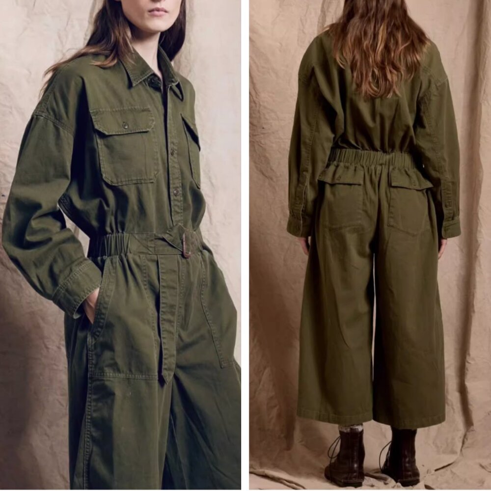 NWT Denimist Utility Belted Cropped Jumpsuit Olive Military Green XS/S/M Onesie